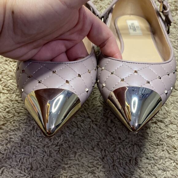 Authentic Valentino Poudre Rockstud Gold Pointe flats Shoes Size 38/8 - Picture 6 of 11